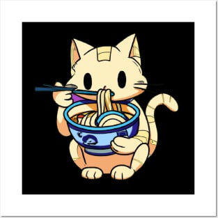 Cute cat eating ramen Posters and Art